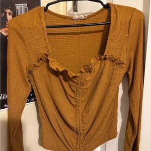 Elegant Ruffled Long Sleeve Blouse in Mustard